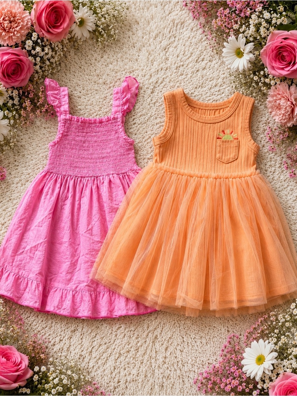Pink & Orange Girls' Summer Dresses - Cute Two-Pack